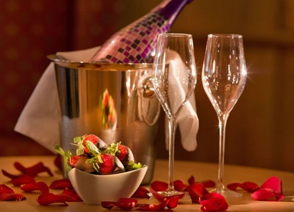 Cooled champagne awaits you in your room