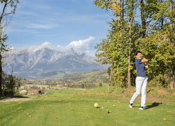Sylvia Unterkofer - your host - at the golf course in St. Johann im Pongau Alpendorf