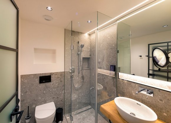 Nice bathrooms with enough storage room